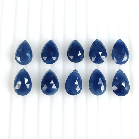 BLUE SAPPHIRE Gemstone Checker Cut : 57.30cts Natural Untreated Sapphire Side To Side Drilled Briolette Pear Shape 14*9mm 10pcs (With Video)