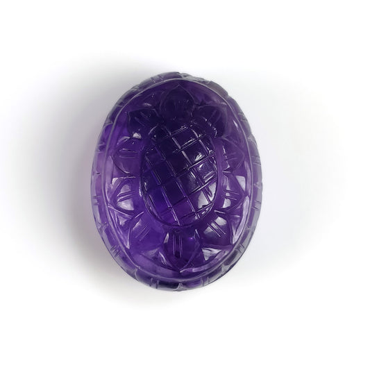 PURPLE AMETHYST Gemstone Carving : 45.00cts Natural Untreated Amethyst Hand Carved Both Side Oval Shape 26*21mm (With Video)