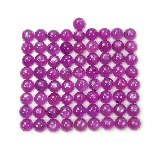 PURPLE RUBY GEMSTONE Cabochon : 32.15cts. Natural Untreated Unheated Ruby Gemstone Round Shape Cabochon 4mm 73pcs (With Video)