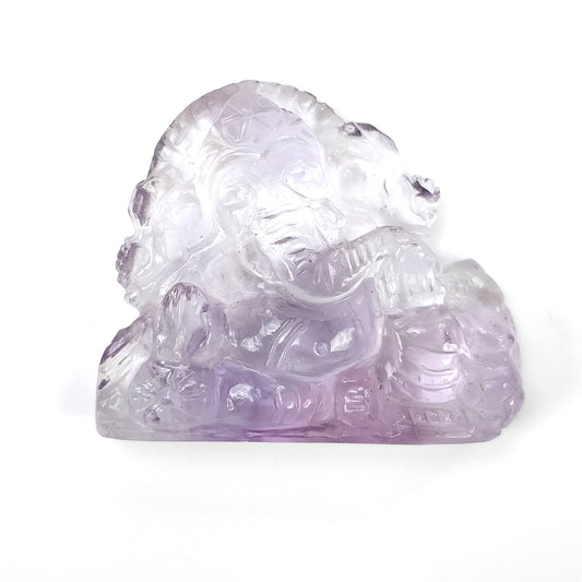 Purple AMETHYST Gemstone Carving : 72.60cts Natural Untreated Amethyst Hand Carved LORD GANESHA 36*30mm (With Video)