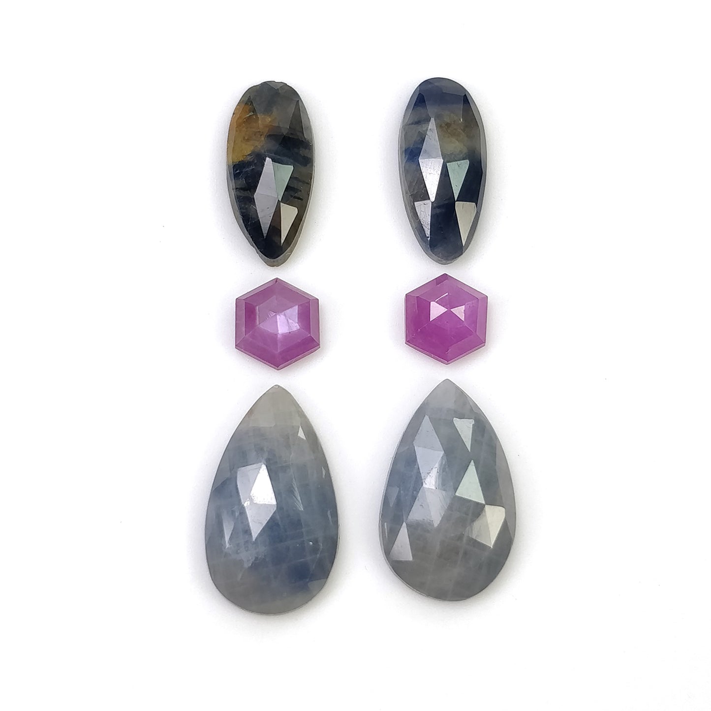 MULTI SAPPHIRE Gemstone Rose & Step Cut : 18.30cts Natural Untreated Sapphire Bi-Color Pear Hexagon 6mm - 15*9.5mm 6pcs