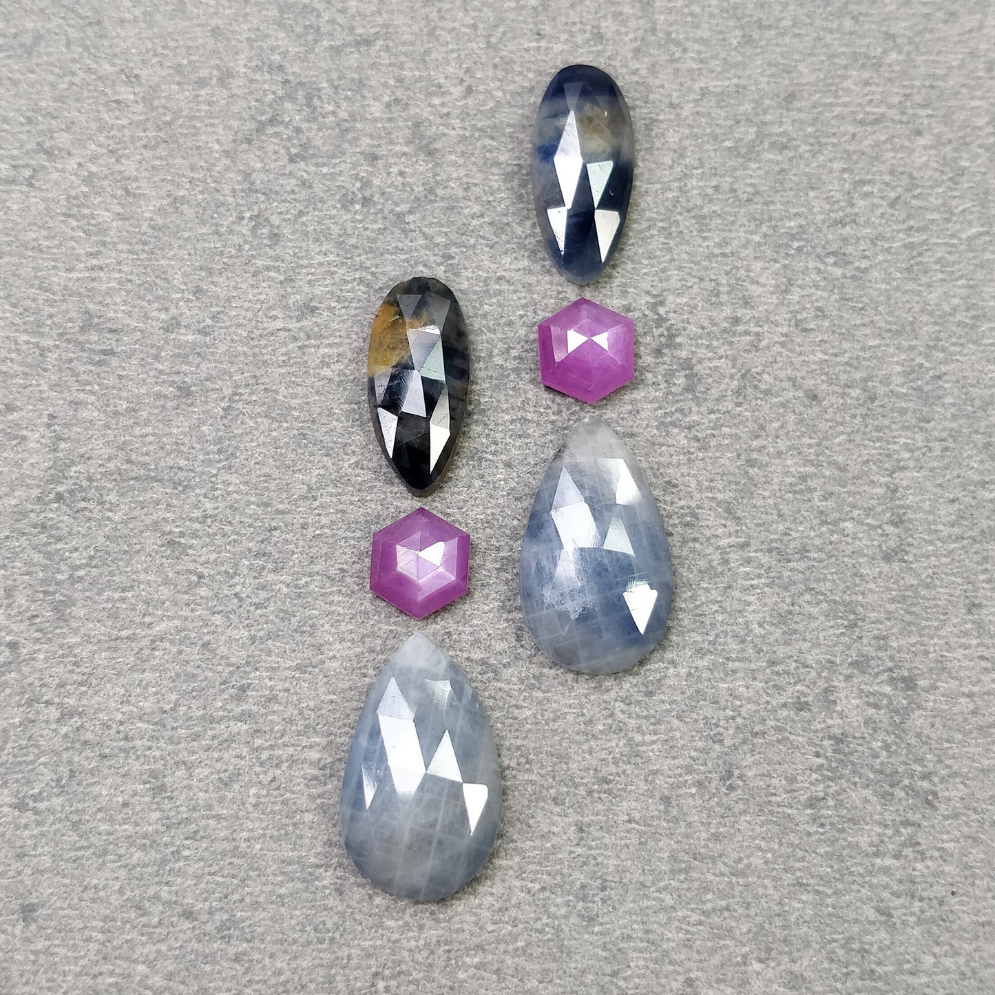 MULTI SAPPHIRE Gemstone Rose & Step Cut : 18.30cts Natural Untreated Sapphire Bi-Color Pear Hexagon 6mm - 15*9.5mm 6pcs