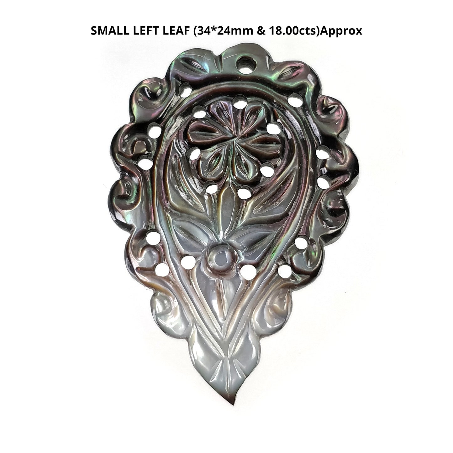 BLACK Mother Of Pearl Gemstone Carving : Natural Untreated MOP One Sided Hand Carved Indian Leaves In Small Medium Big Sizes