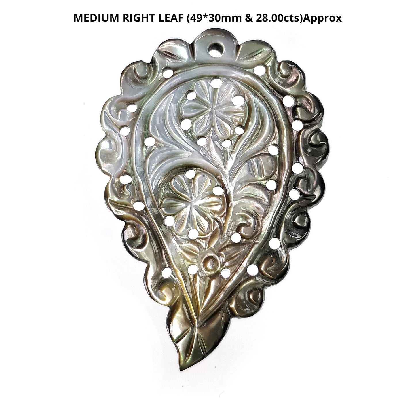 BLACK Mother Of Pearl Gemstone Carving : Natural Untreated MOP One Sided Hand Carved Indian Leaves In Small Medium Big Sizes
