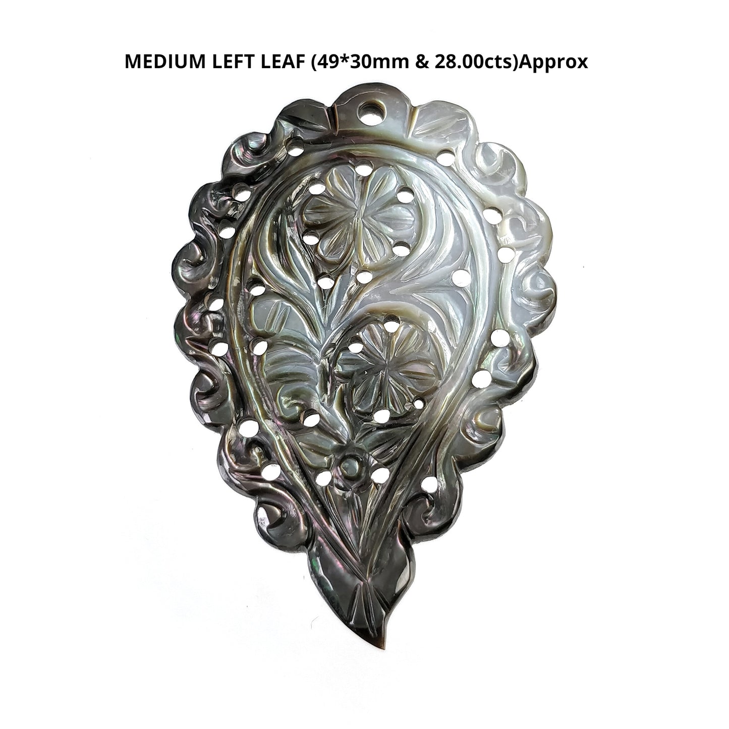 BLACK Mother Of Pearl Gemstone Carving : Natural Untreated MOP One Sided Hand Carved Indian Leaves In Small Medium Big Sizes