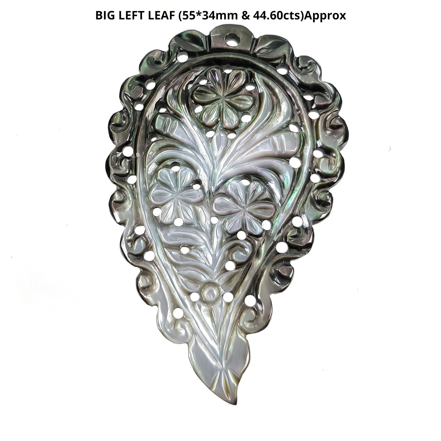 BLACK Mother Of Pearl Gemstone Carving : Natural Untreated MOP One Sided Hand Carved Indian Leaves In Small Medium Big Sizes