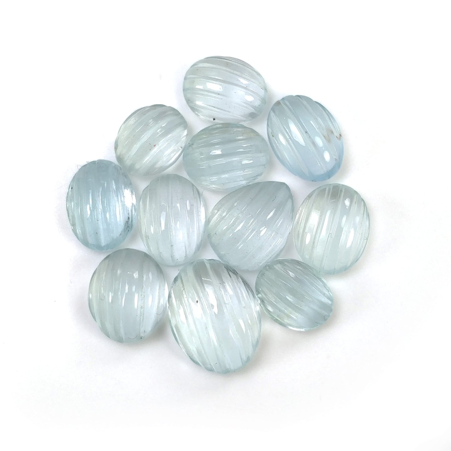 Aquamarine Gemstone Carving : 43.65cts Natural Untreated Blue Aquamarine Hand Carved Oval Shape 10*8.5mm - 14.5*11mm 11pcs
