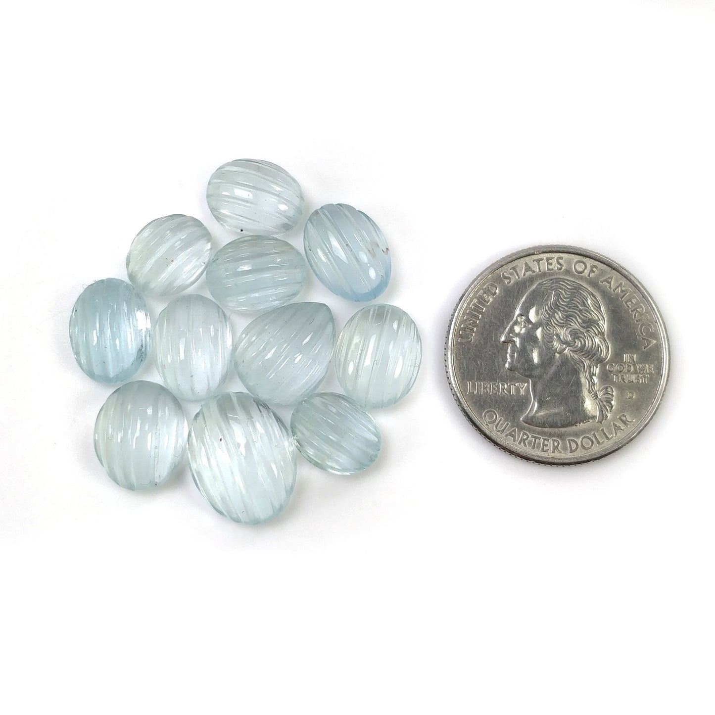Aquamarine Gemstone Carving : 43.65cts Natural Untreated Blue Aquamarine Hand Carved Oval Shape 10*8.5mm - 14.5*11mm 11pcs