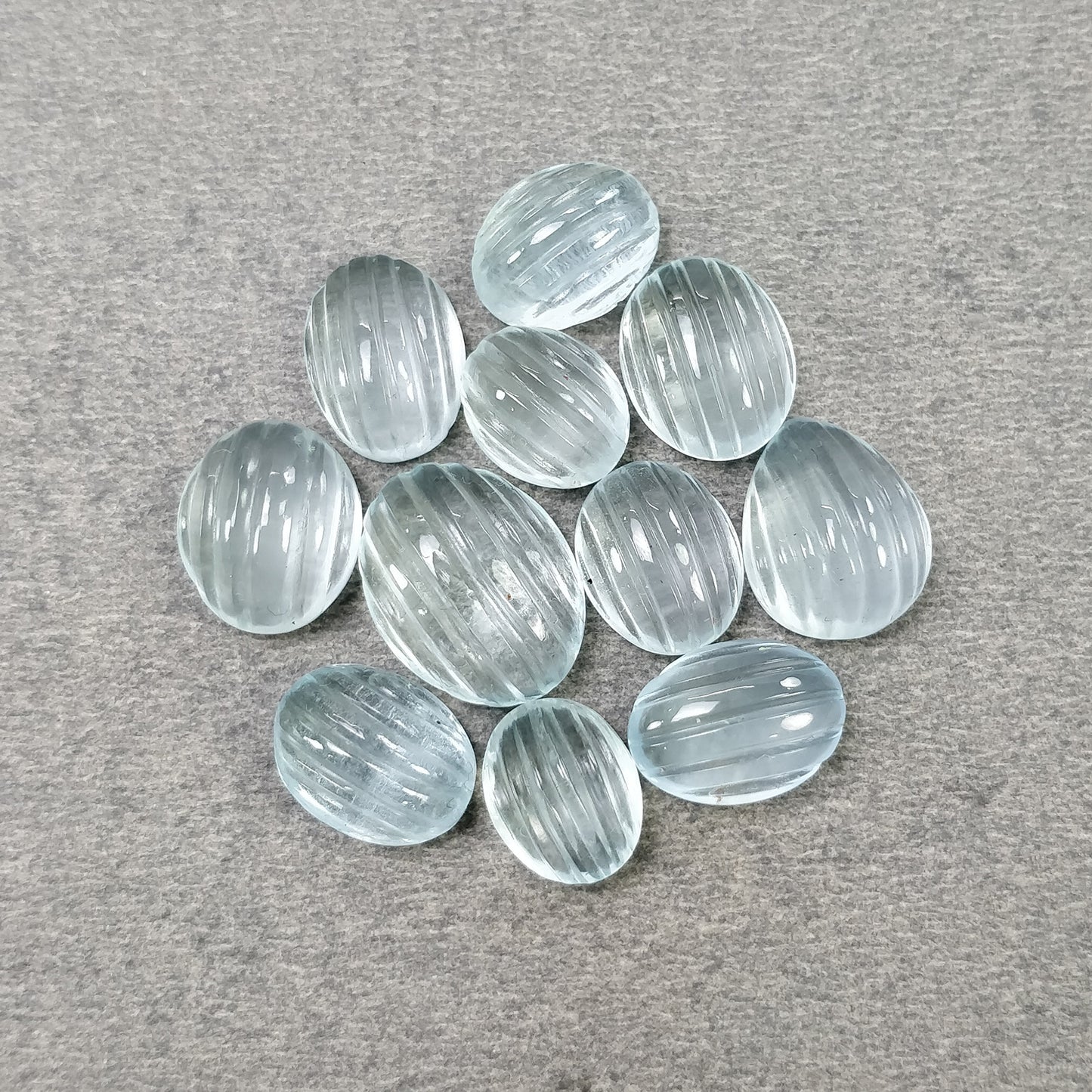 Aquamarine Gemstone Carving : 43.65cts Natural Untreated Blue Aquamarine Hand Carved Oval Shape 10*8.5mm - 14.5*11mm 11pcs
