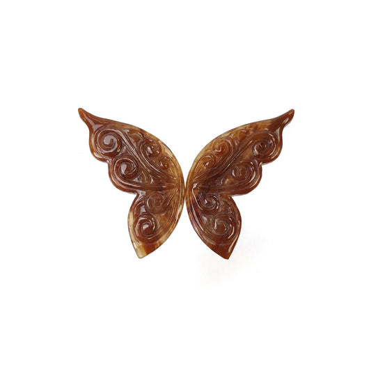 Botswana Striped AGATE Gemstone Carving : 44.00cts Natural Bi-Color Agate Hand Carved BUTTERFLY 42*18mm Pair