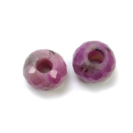 MULTI SAPPHIRE Gemstone Checker Cut Loose Beads : 32.70cts Natural Untreated Sapphire Drilled Bi-Color Round Shape 14mm - 14.5mm 2pcs