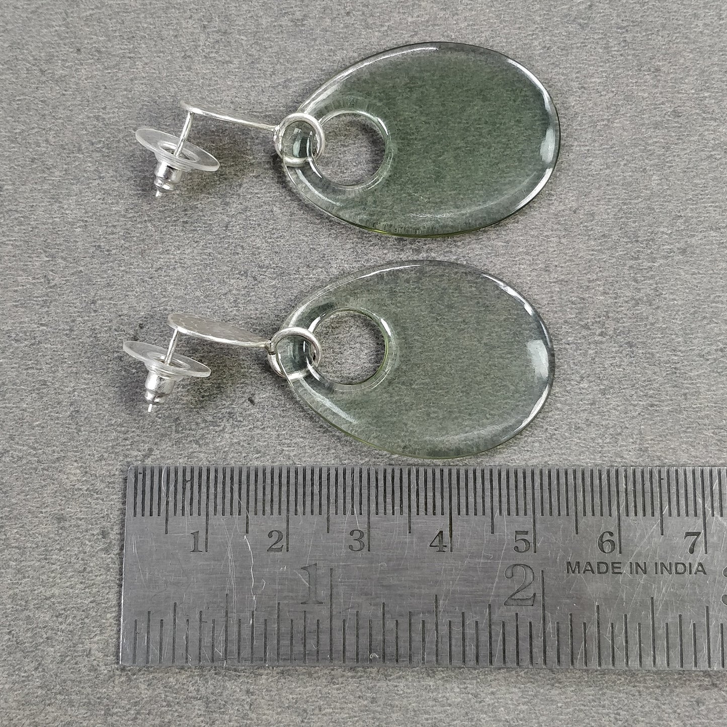925 Sterling Silver Earring : 10.09gms Synthetic Manmade Green & Gray Rhinestone Gemstone Drop Dangle Push Back Earrings 2" (With Video)