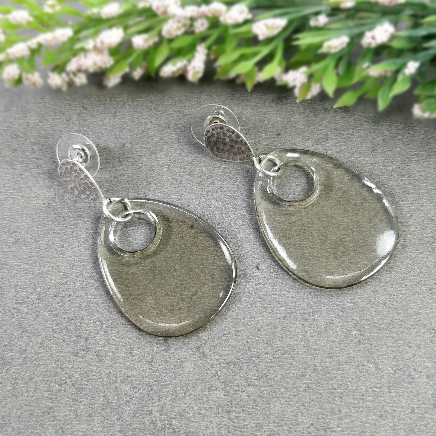 925 Sterling Silver Earring : 10.09gms Synthetic Manmade Green & Gray Rhinestone Gemstone Drop Dangle Push Back Earrings 2" (With Video)