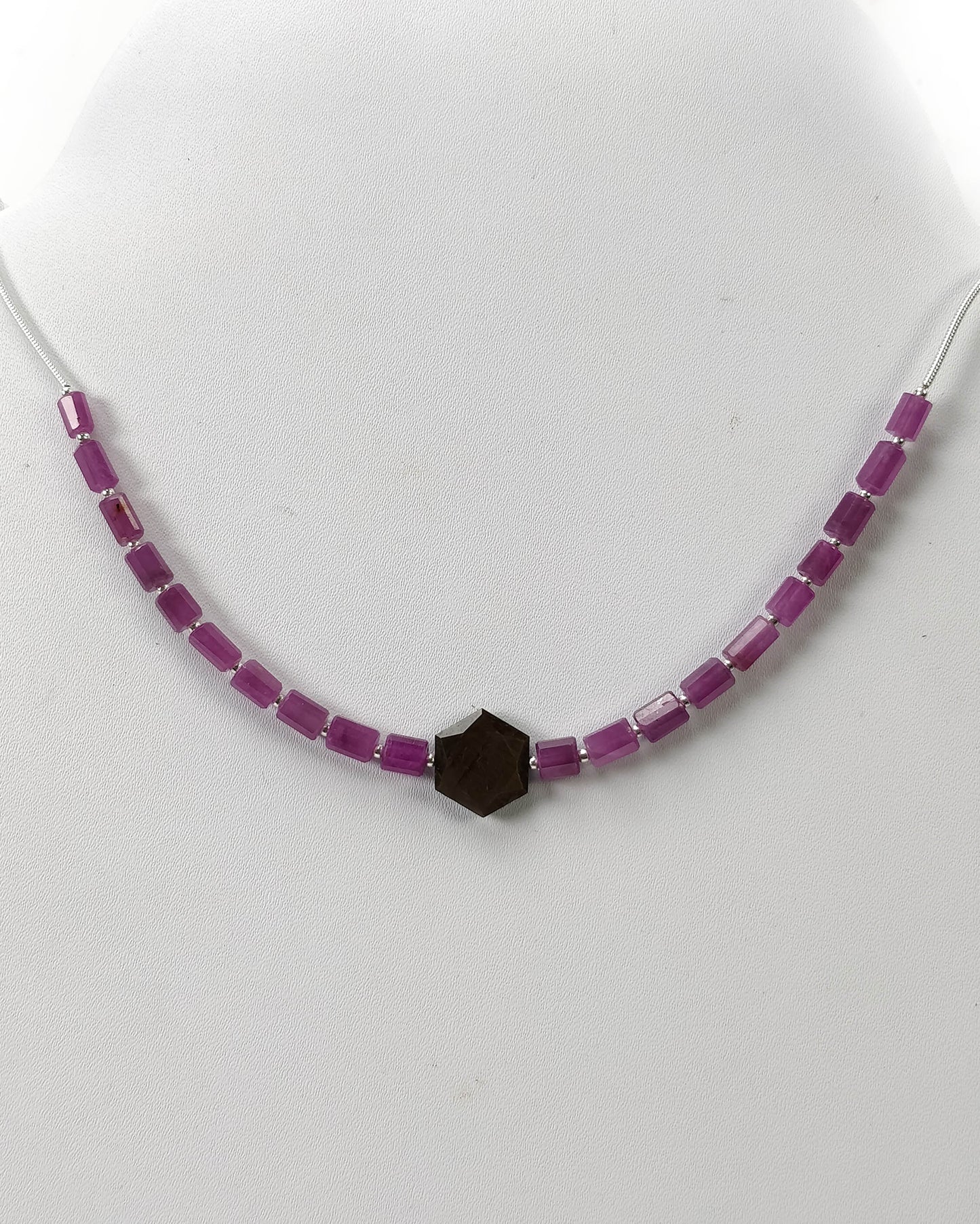 Raspberry PINK & CHOCOCLATE SAPPHIRE Gemstone Loose Bead: 38.20cts Natural Sapphire Pencil Shape Faceted Beads 5mm - 14*12mm 6"