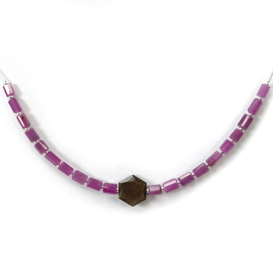 Raspberry PINK & CHOCOCLATE SAPPHIRE Gemstone Loose Bead: 38.20cts Natural Sapphire Pencil Shape Faceted Beads 5mm - 14*12mm 6"