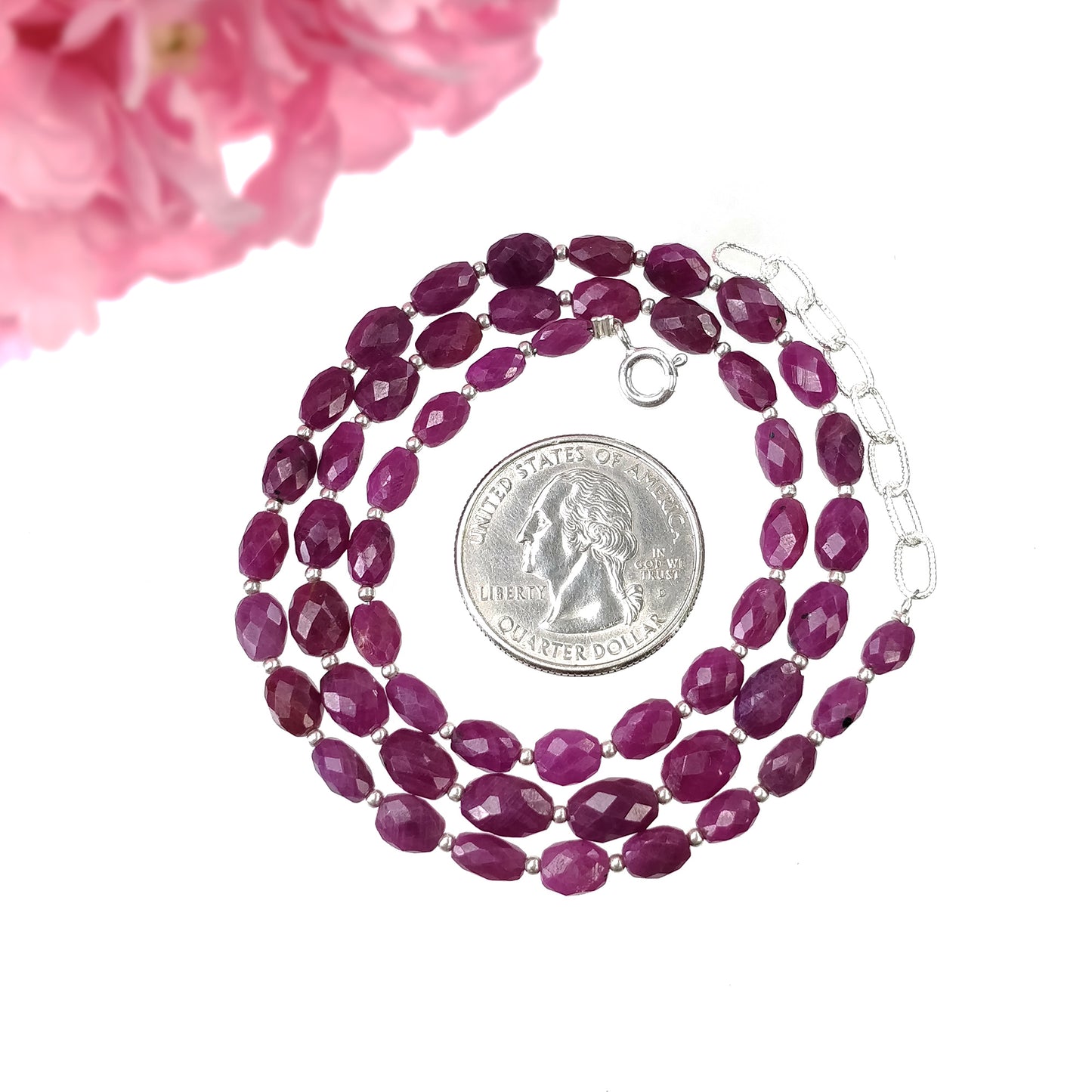 RUBY Gemstone Checker Cut NECKLACE : 15.84gms Natural Untreated Faceted Oval Shape Ruby With 925 Sterling Silver 5.5*4mm - 8.5*6m 17"