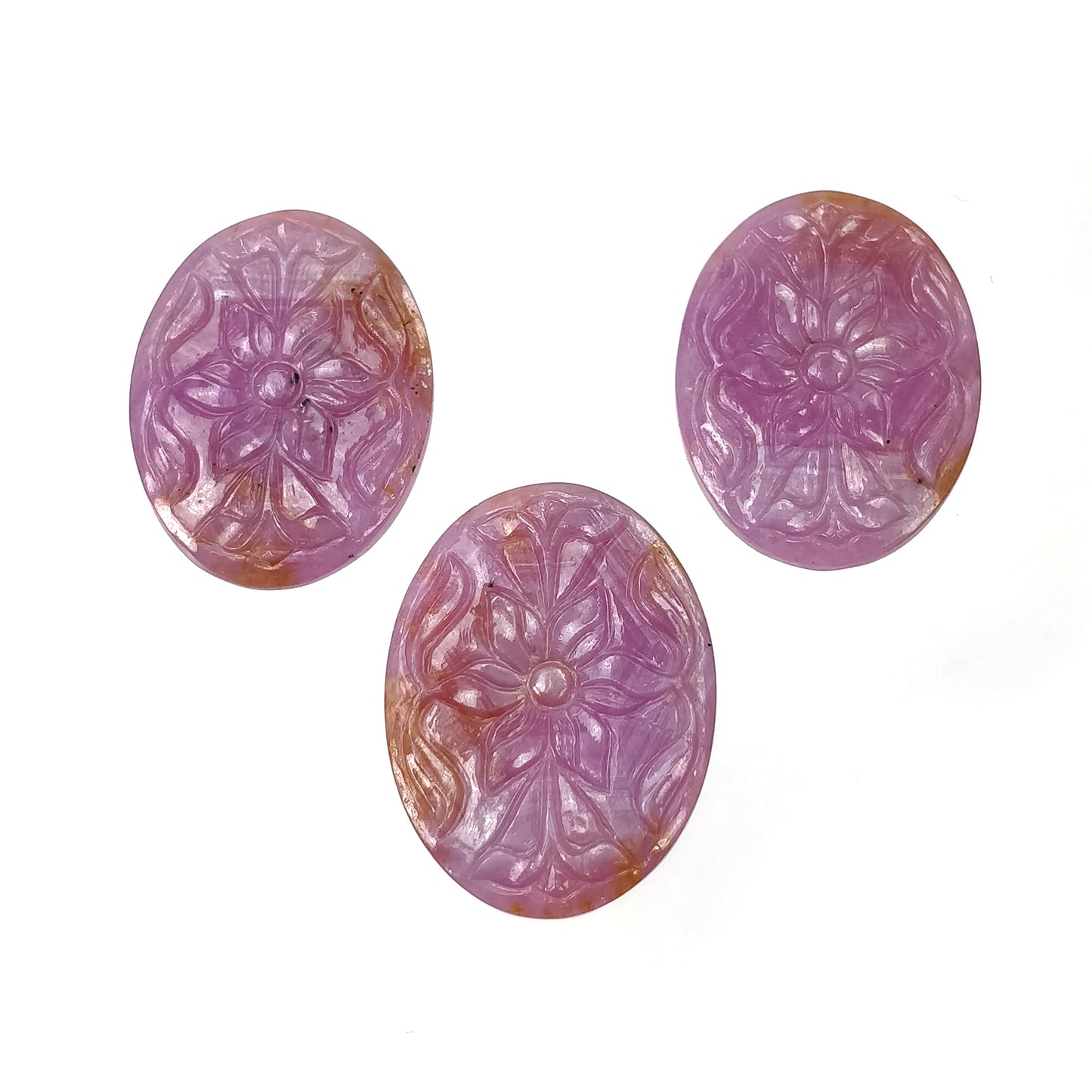 Raspberry Sheen SAPPHIRE Gemstone Carving: 104.20cts Natural Untreated Pink Sapphire Hand Carved Oval 34.5*25.5mm - 36*27mm 3pcs