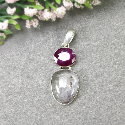 Red Ruby & Amethyst Gemstone Pendant