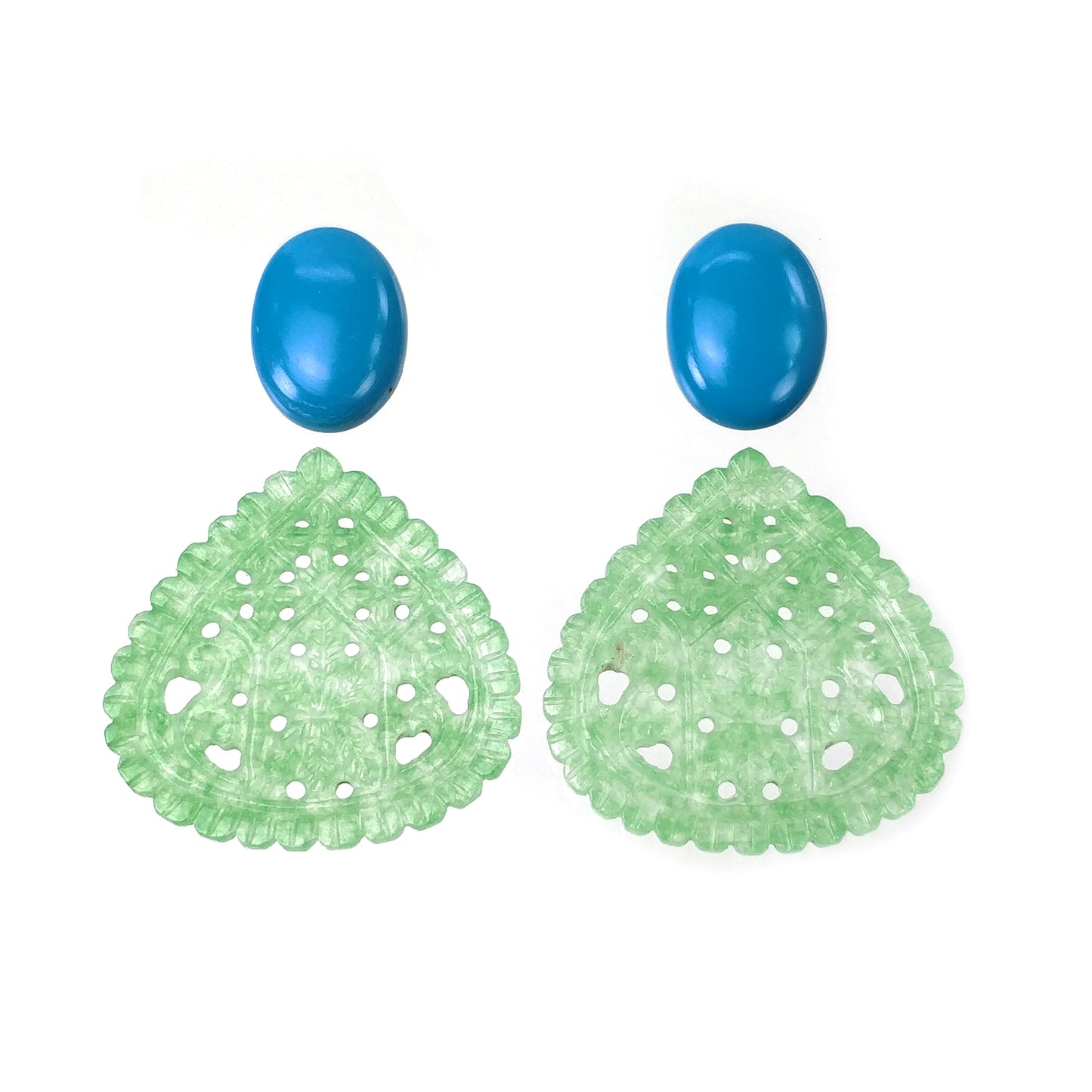 QUARTZ & Synthetic TURQUOISE Gemstone Carving: 52.40cts Natural Untreated Quartz Hand Carved Oval Shape 18*13.5mm - 33.5mm 4pcs