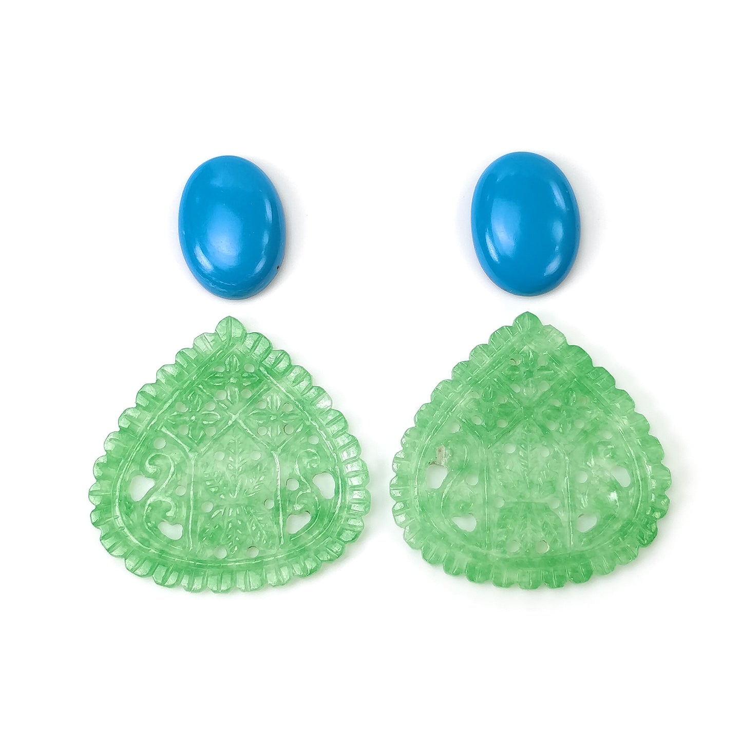 QUARTZ & Synthetic TURQUOISE Gemstone Carving: 52.40cts Natural Untreated Quartz Hand Carved Oval Shape 18*13.5mm - 33.5mm 4pcs