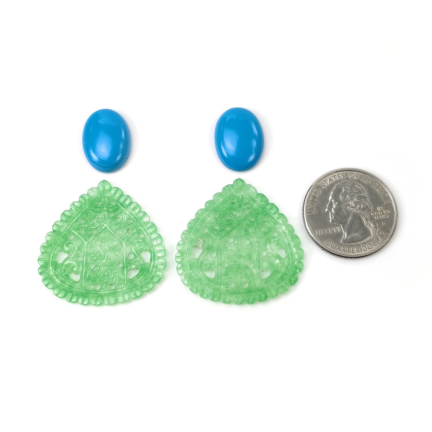 QUARTZ & Synthetic TURQUOISE Gemstone Carving: 52.40cts Natural Untreated Quartz Hand Carved Oval Shape 18*13.5mm - 33.5mm 4pcs