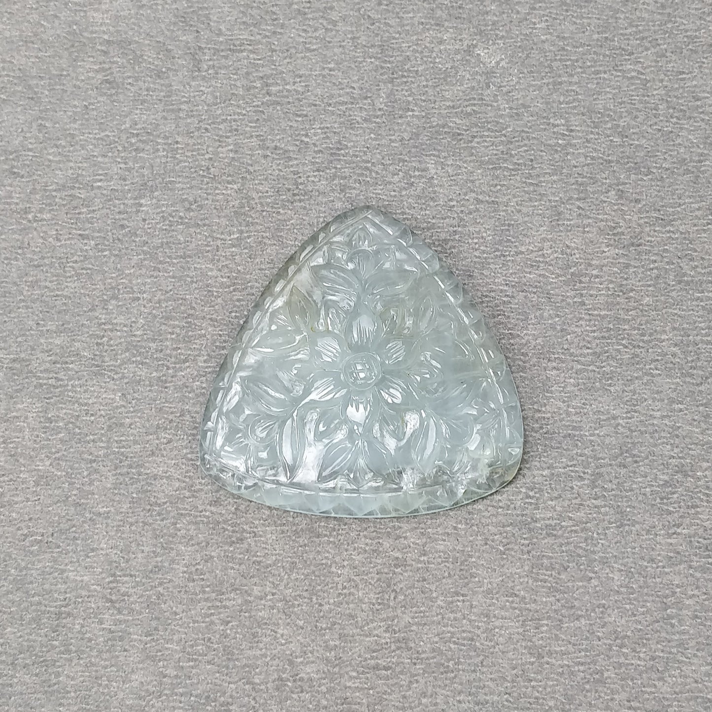 Milky AQUAMARINE Gemstone Carving : 38.50cts Natural Untreated Aqua Both Side Hand Carved Trillion Shape 34mm