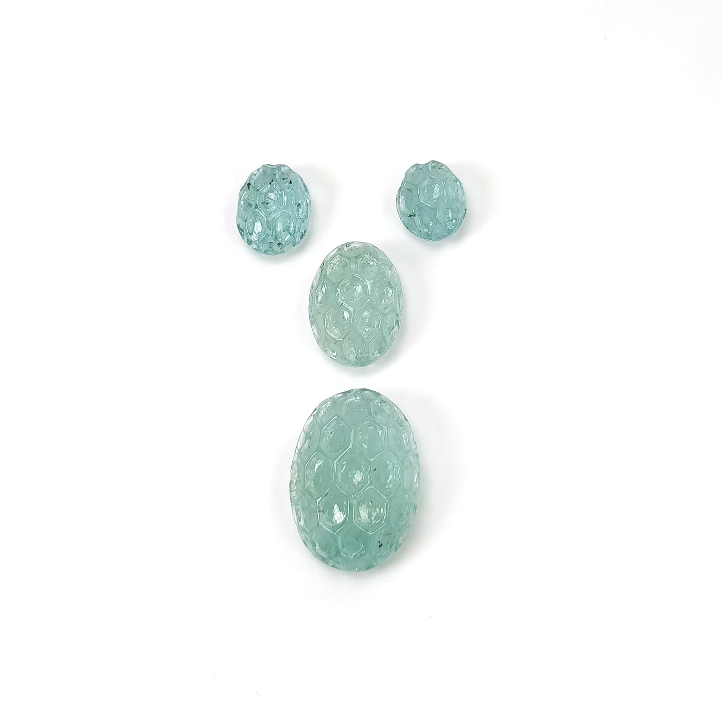 GREEN AQUAMARINE Gemstone Carving : 38.50cts Natural Untreated Aqua Both Side Hand Carved Oval Shape 11*9mm - 23*16.5mm 4pcs