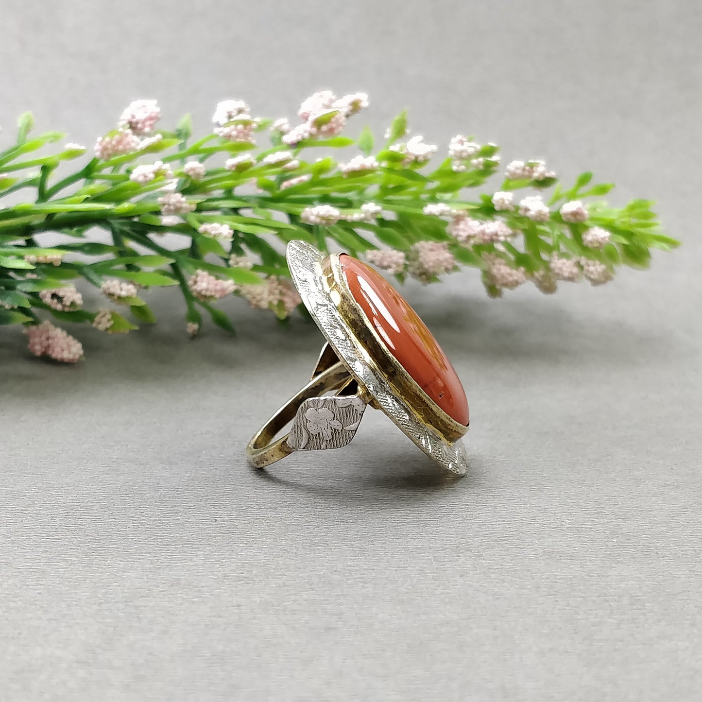 925 Sterling Silver RING : Natural RED JASPER Gemstone Oval Shape Cabochon Bezel Set Fine Statement Ring 6.5US