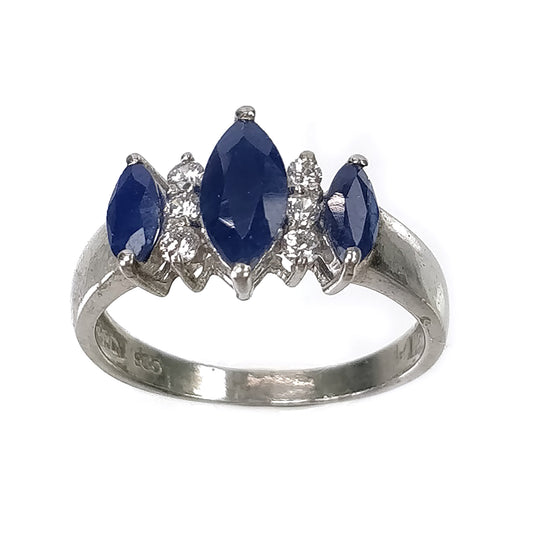 Blue SAPPHIRE Gemstone With CZ RING : 2.540gms 925 Sterling Silver Natural Sapphire Normal Cut Prong Set Unisex Ring 7.25US
