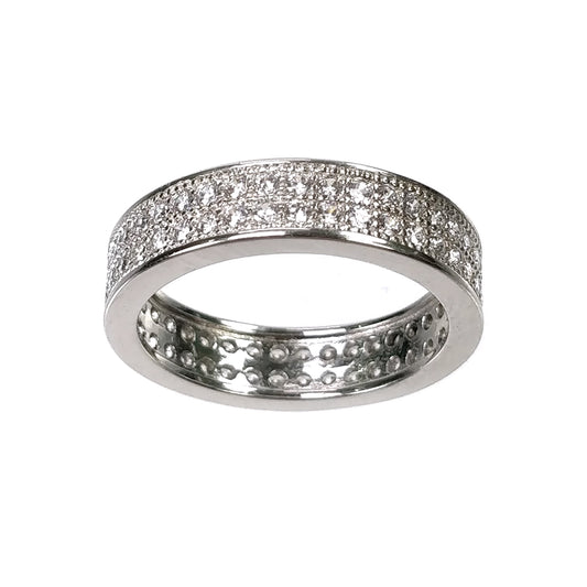 White Silver Color Eternity Ring Cubic Zirconia Pave Setting Fashion Anniversary Jewelry Ring for Women