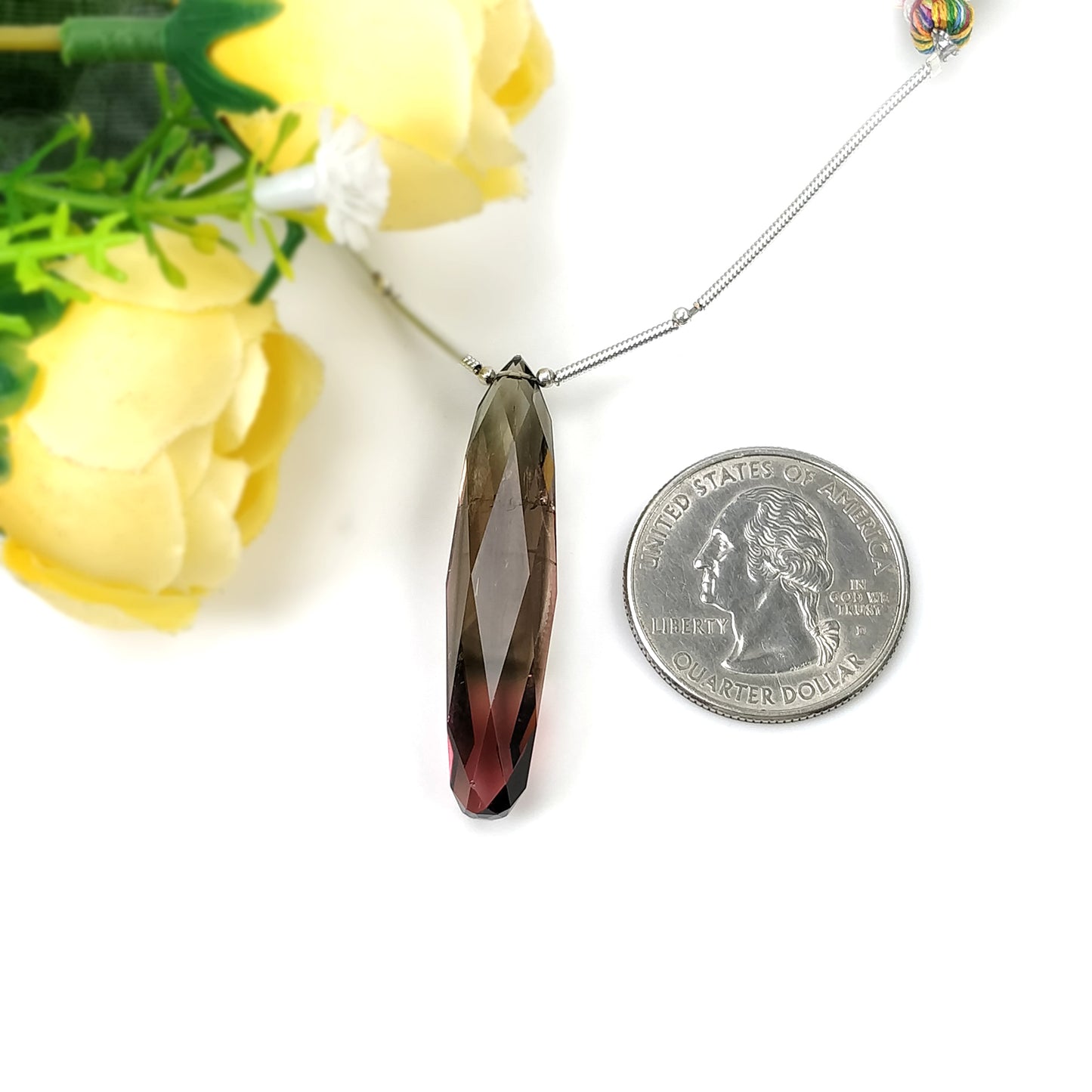 Watermelon TOURMALINE Gemstone Loose Beads : 26.70cts Natural Untreated Bi-Color Tourmaline Faceted Checker Cut Drop 40.5mm