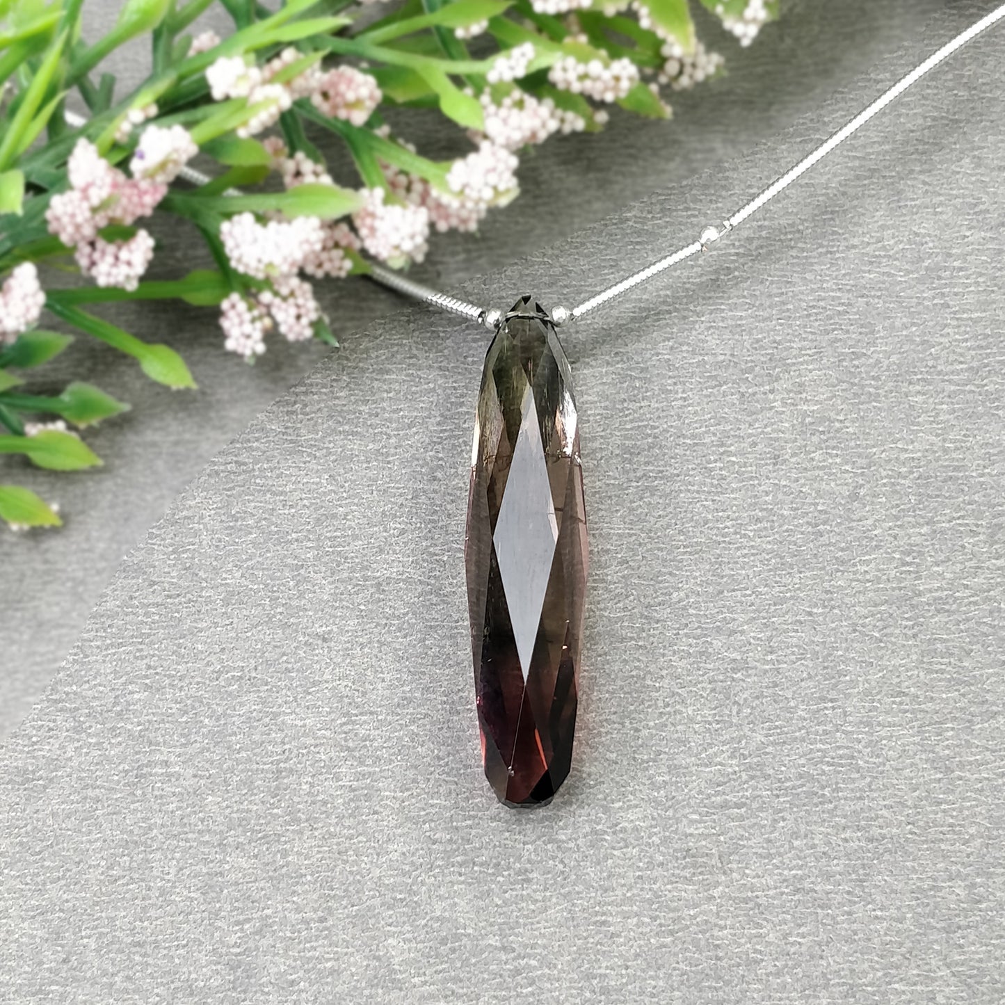 Watermelon TOURMALINE Gemstone Loose Beads : 26.70cts Natural Untreated Bi-Color Tourmaline Faceted Checker Cut Drop 40.5mm