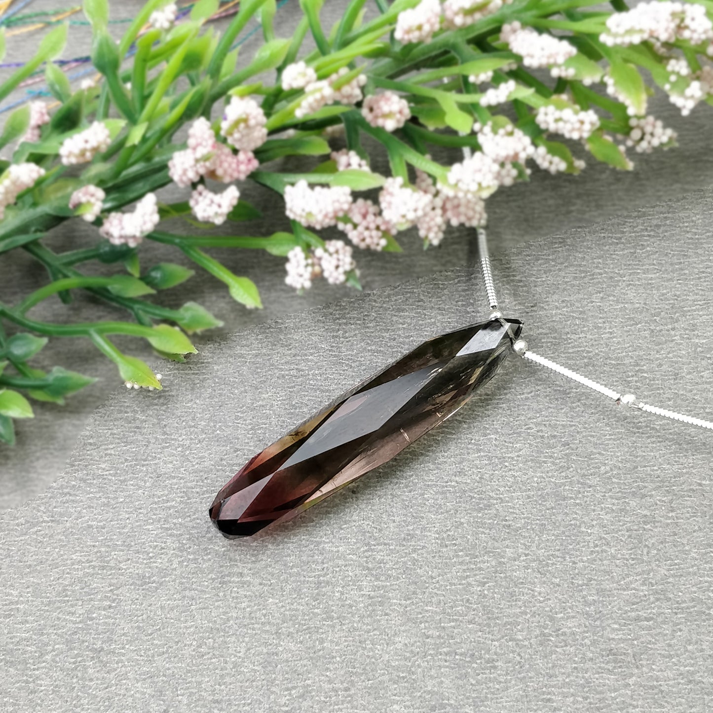 Watermelon TOURMALINE Gemstone Loose Beads : 26.70cts Natural Untreated Bi-Color Tourmaline Faceted Checker Cut Drop 40.5mm