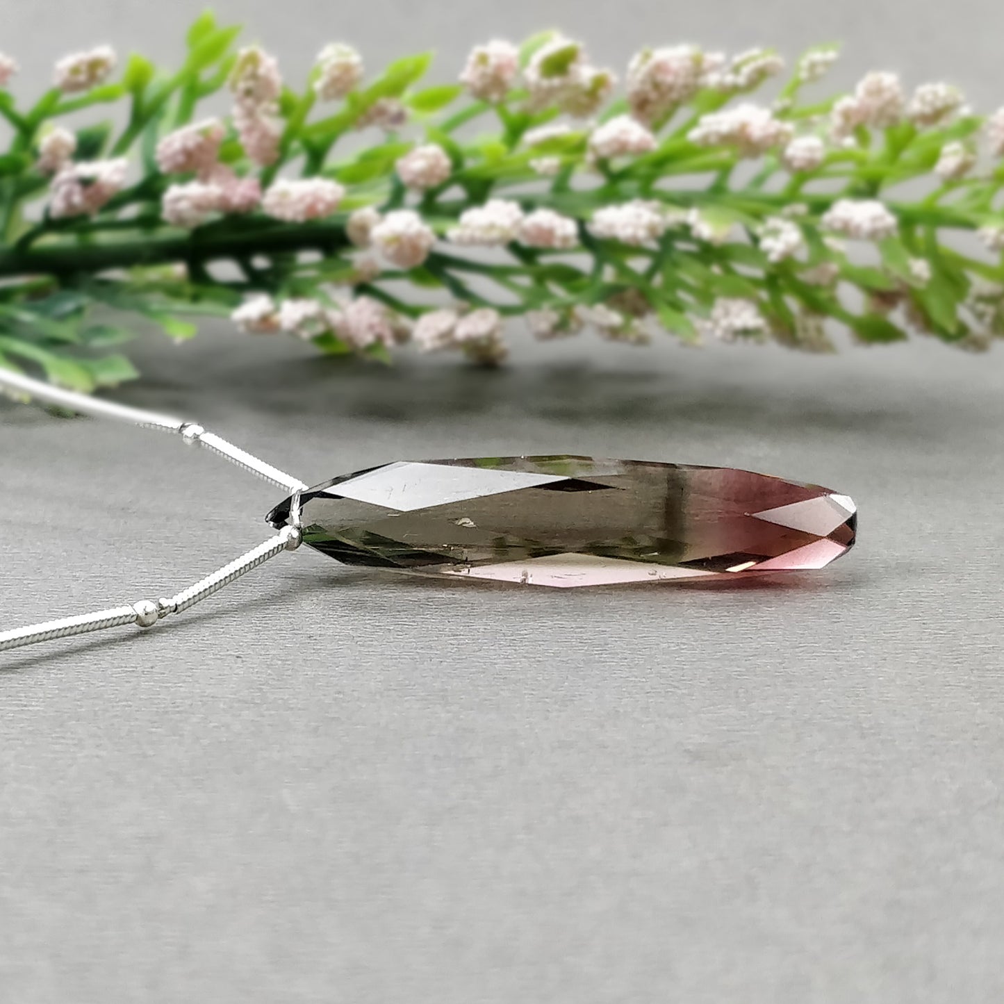 Watermelon TOURMALINE Gemstone Loose Beads : 26.70cts Natural Untreated Bi-Color Tourmaline Faceted Checker Cut Drop 40.5mm