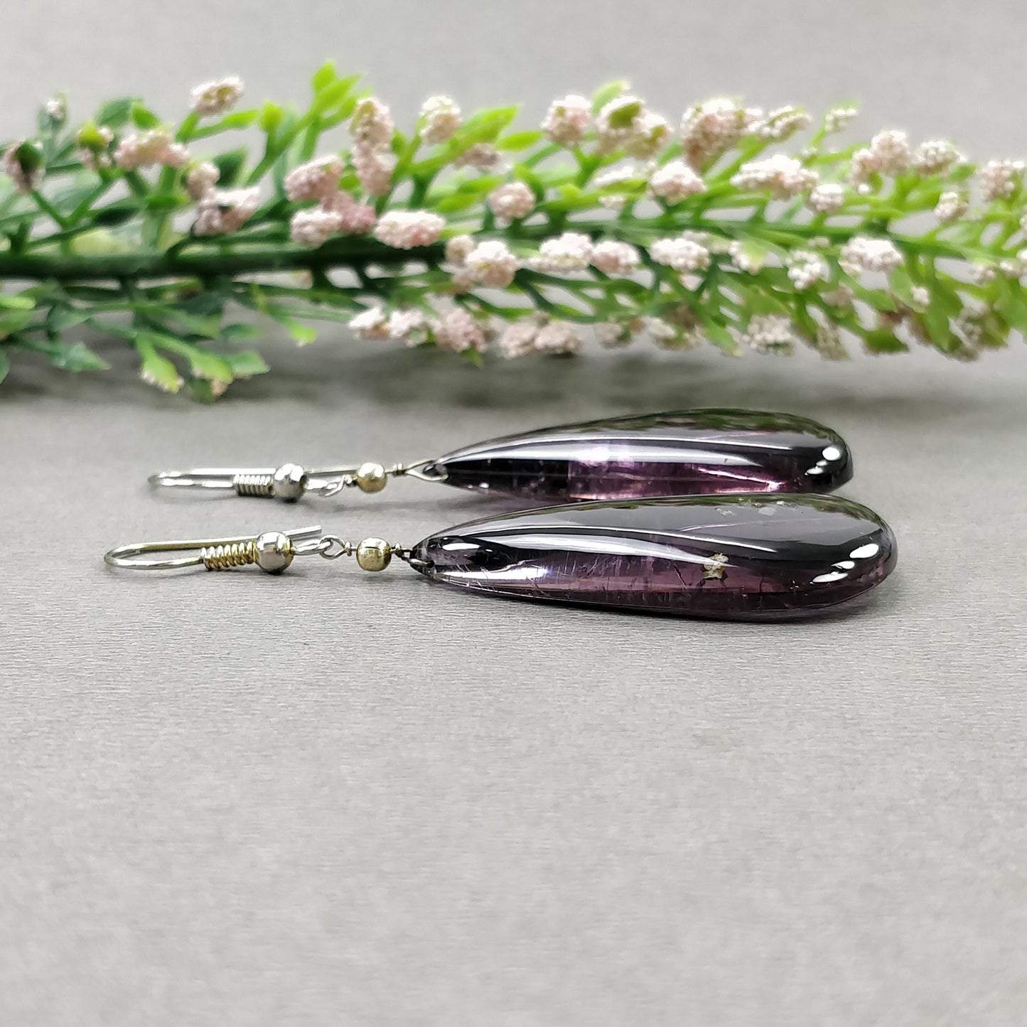 Watermelon Tourmaline Gemstone Earring : 14.56gms Natural Untreated Tourmaline 925 Sterling Silver Drop Dangle Hook Earrings 2.35"