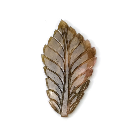 WATERMELON TOURMALINE Gemstone Carving : 55.85cts Natural Untreated Multi Bi-Color Tourmaline Hand Carved Leaf 62*34mm