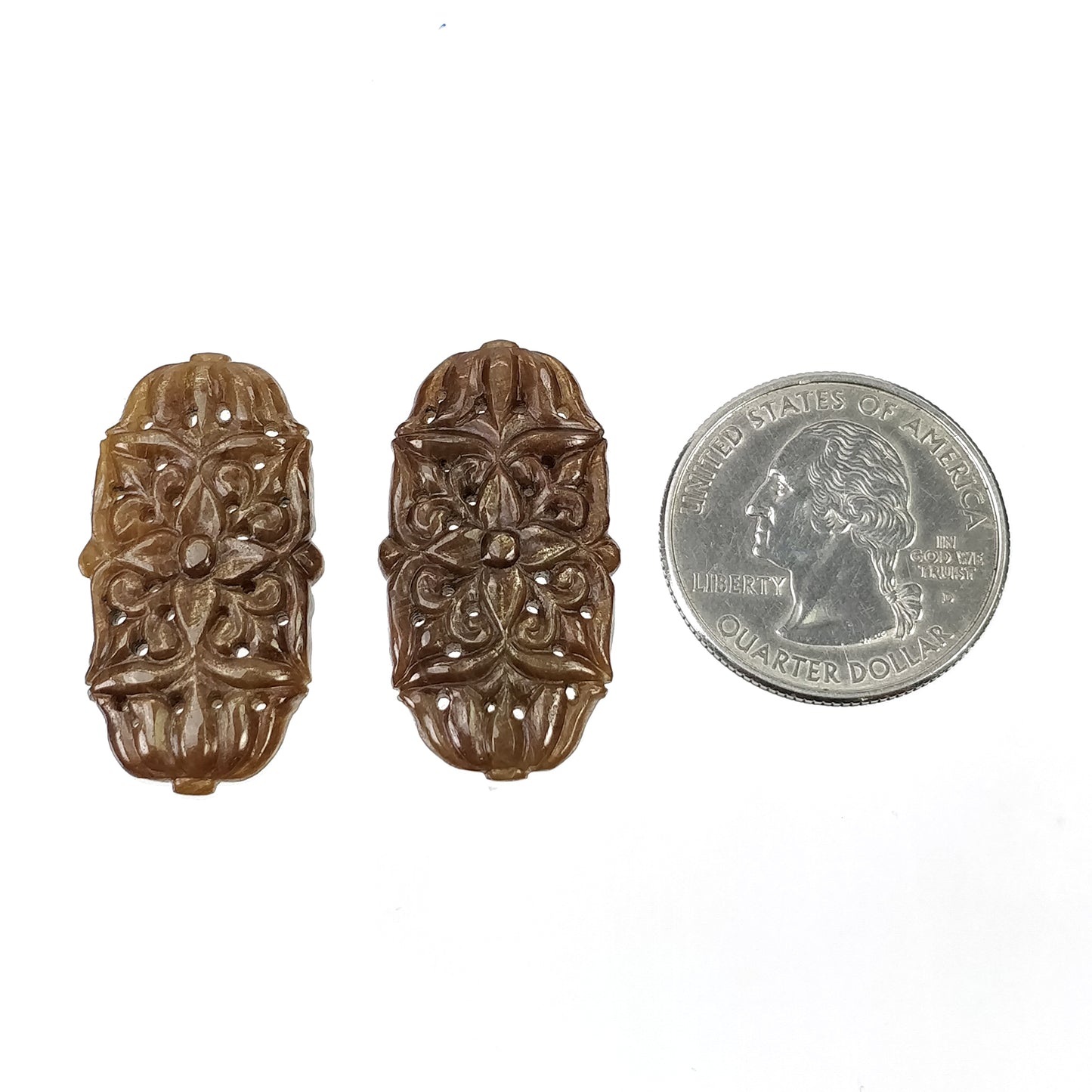 GOLDEN BROWN Chocolate Sheen SAPPHIRE Gemstone Carving : 41.50cts Natural Untreated Sapphire Hand Carved Oval 32*17.5mm Pair (With Video)