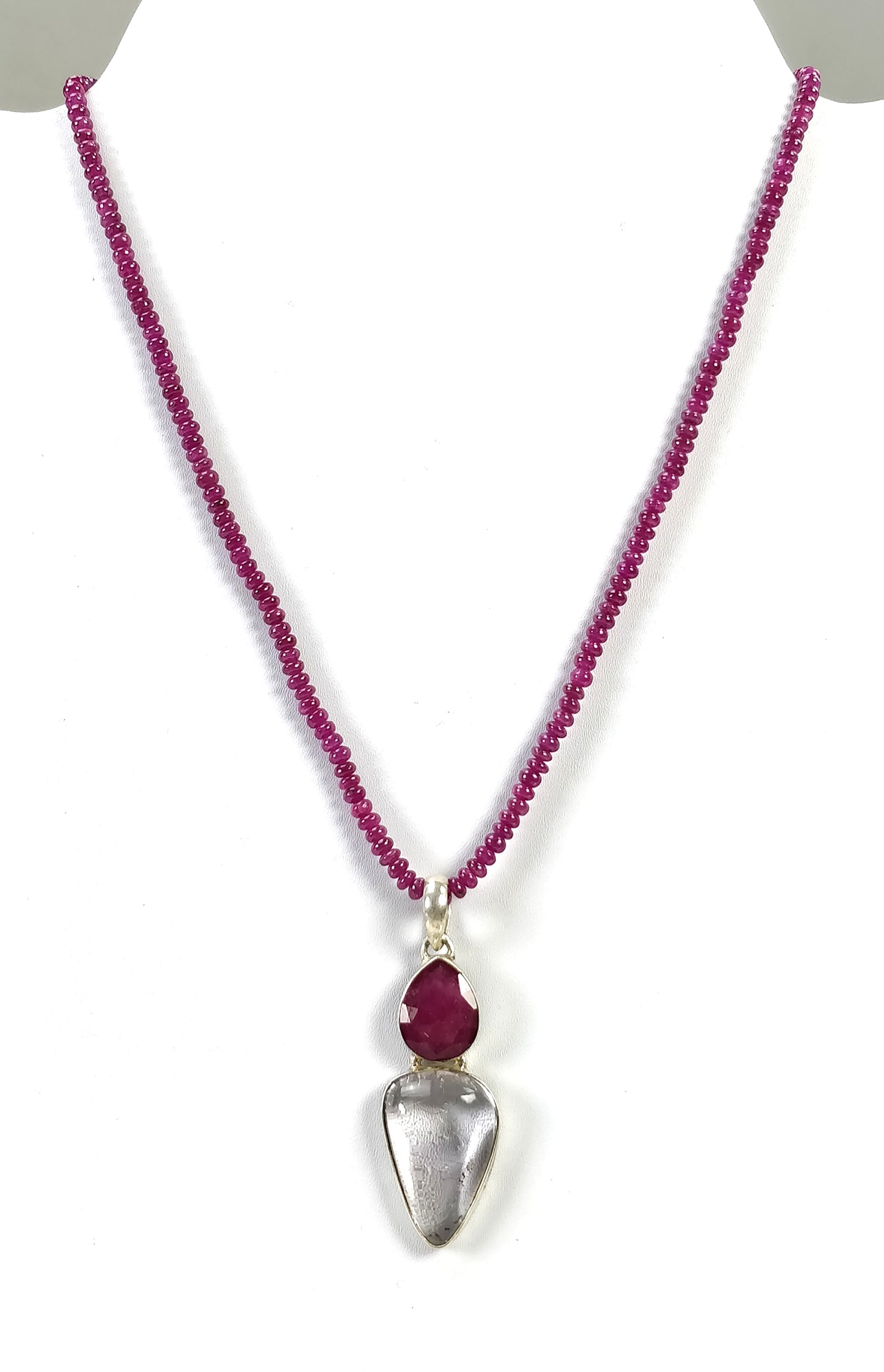Red RUBY Gemstone BEADS : 17.5" Natural Ruby Rutile AMETHYST Gemstone Pendant 925 Sterling Silver Necklace Gift For Her