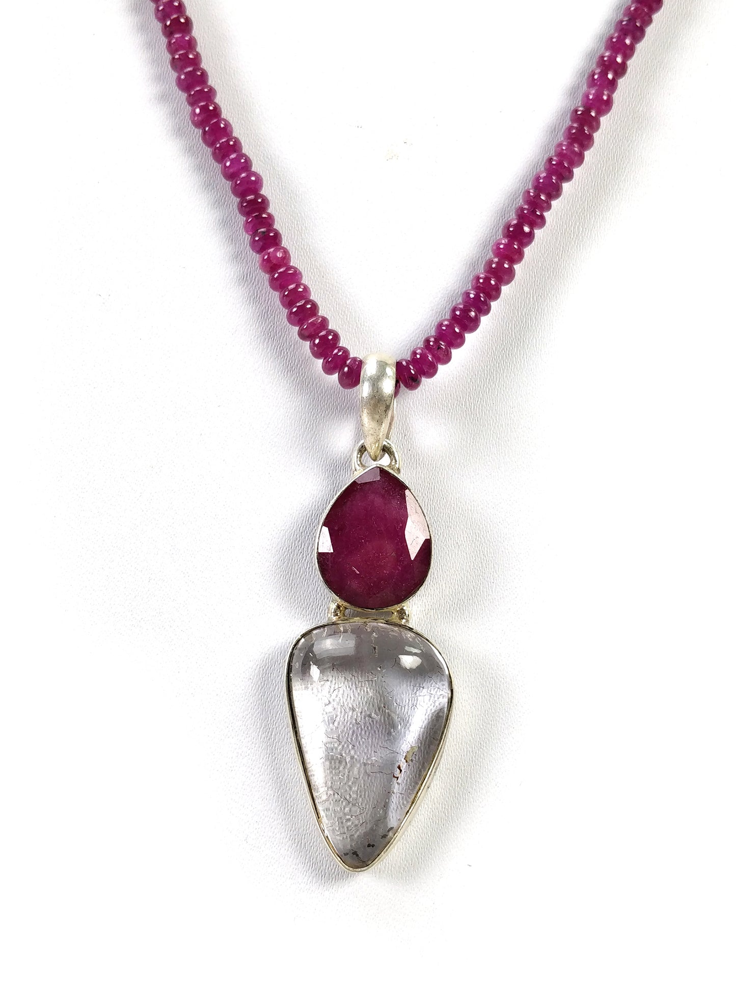 Red RUBY Gemstone BEADS : 17.5" Natural Ruby Rutile AMETHYST Gemstone Pendant 925 Sterling Silver Necklace Gift For Her