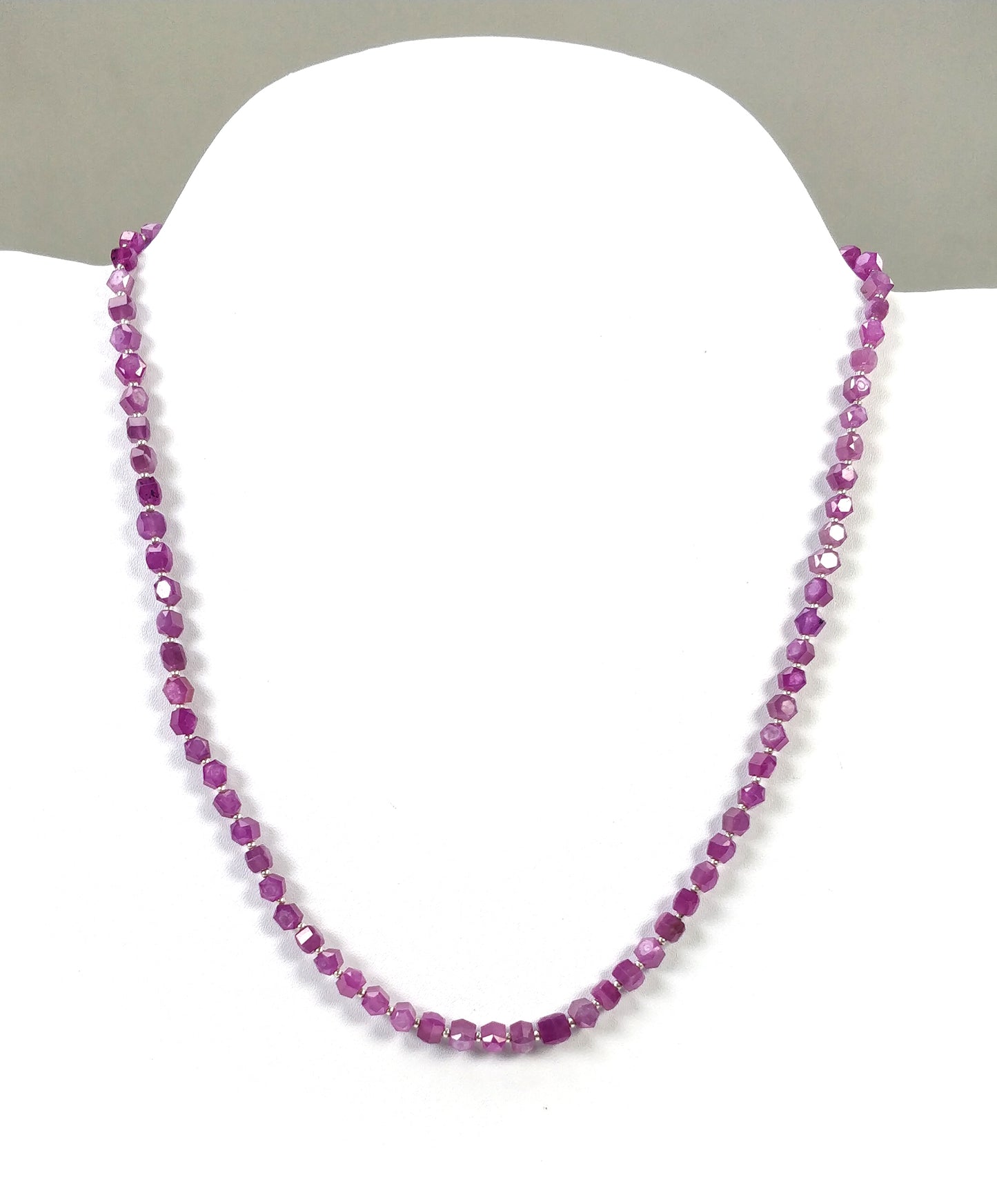 Raspberry Sheen Pink Sapphire Gemstone NECKLACE : 19.66gms Natural Sapphire Hexagon Shape Faceted Necklace 5*4mm - 6*5.5mm 17"