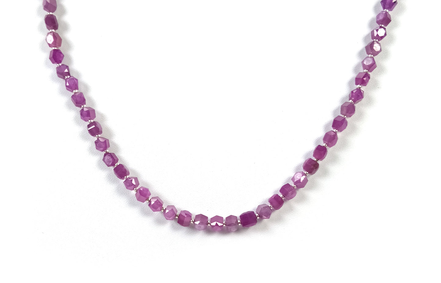 Raspberry Sheen Pink Sapphire Gemstone NECKLACE : 19.66gms Natural Sapphire Hexagon Shape Faceted Necklace 5*4mm - 6*5.5mm 17"