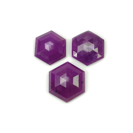 Sapphire Gemstone Step Cut : 33.75cts Natural Untreated Raspberry Purple Pink Sapphire Hexagon Shape 16*14mm - 18.5*16mm 3pcs