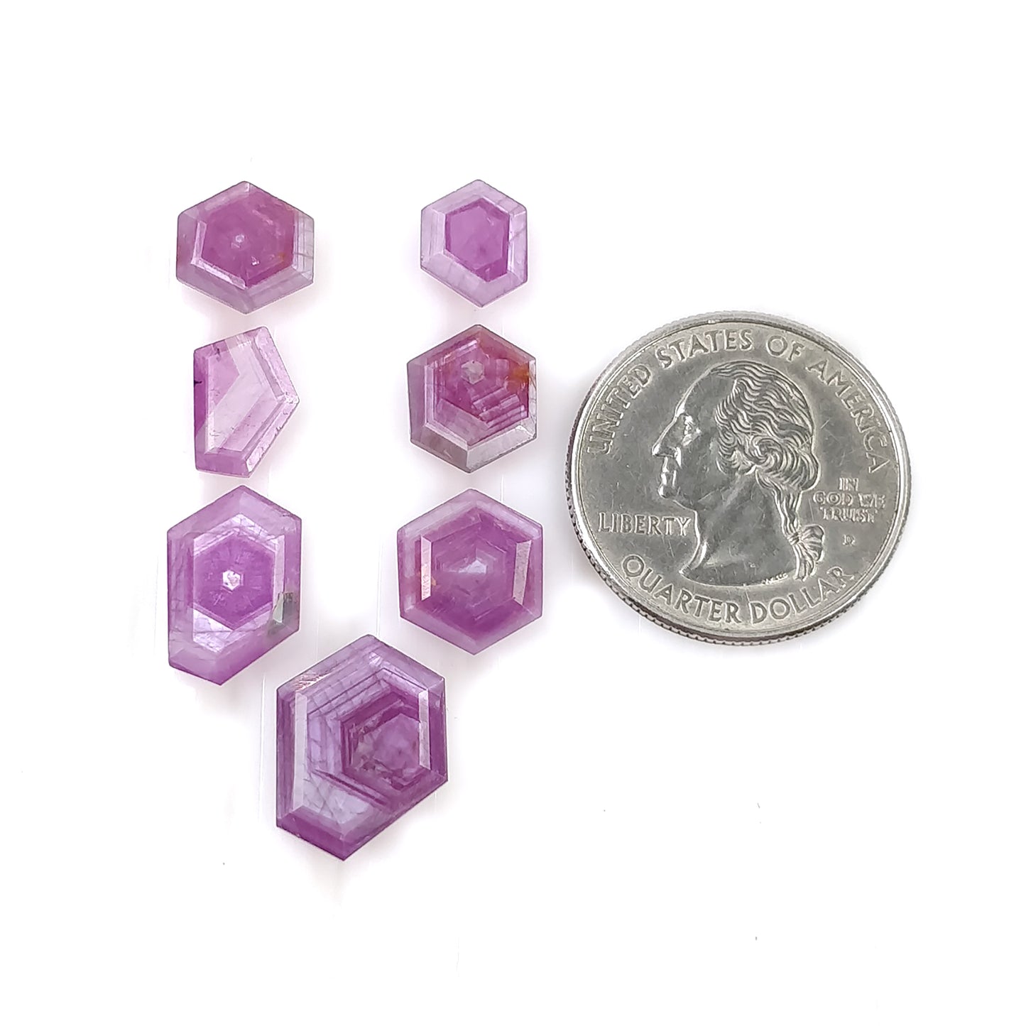 Sapphire Gemstone Normal Cut : 28.15cts Natural Untreated Raspberry Pink Sapphire Hexagon Shape 9.5*8mm - 15*13.5mm 7pcs