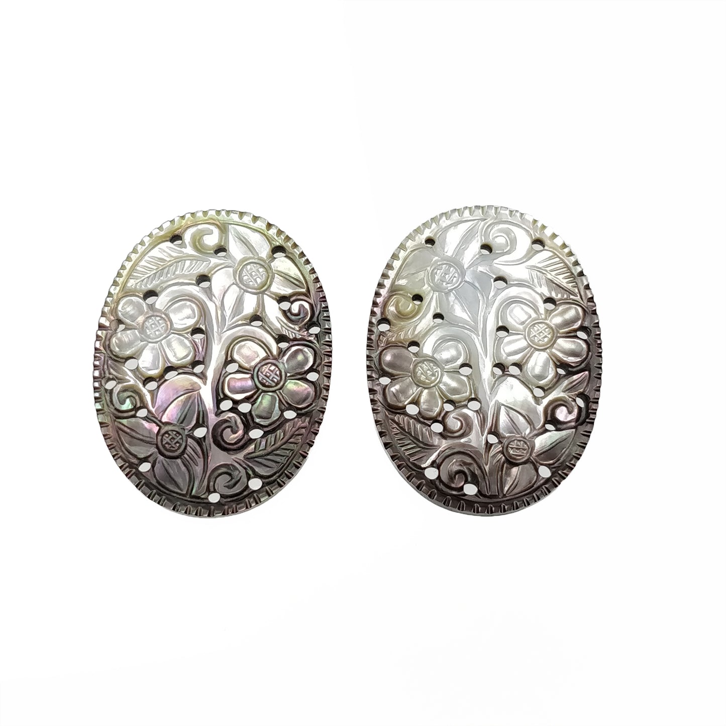 MOTHER OF PEARL Gemstone Carving : 67.85cts Natural Untreated Black Mop Hand Carved Oval Shape 38.5*28mm Pair