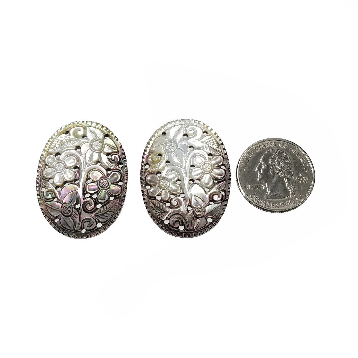 MOTHER OF PEARL Gemstone Carving : 67.85cts Natural Untreated Black Mop Hand Carved Oval Shape 38.5*28mm Pair