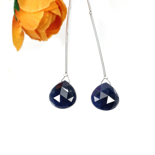 Sapphire Gemstone Rose Cut Loose Beads : 49.15cts Natural Untreated Blue Sapphire Faceted Heart Shape Beads 16mm 2pcs