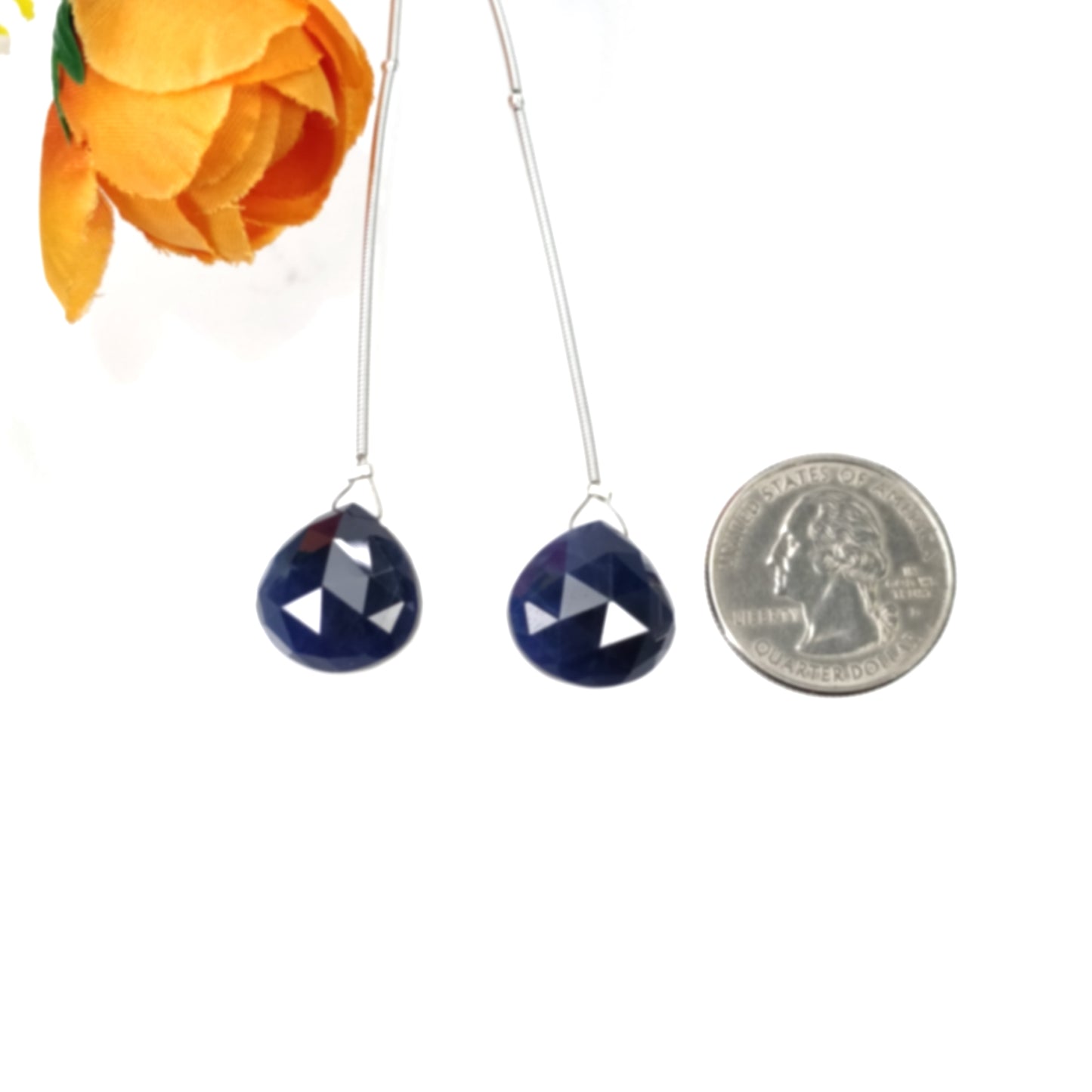 Sapphire Gemstone Rose Cut Loose Beads : 49.15cts Natural Untreated Blue Sapphire Faceted Heart Shape Beads 16mm 2pcs