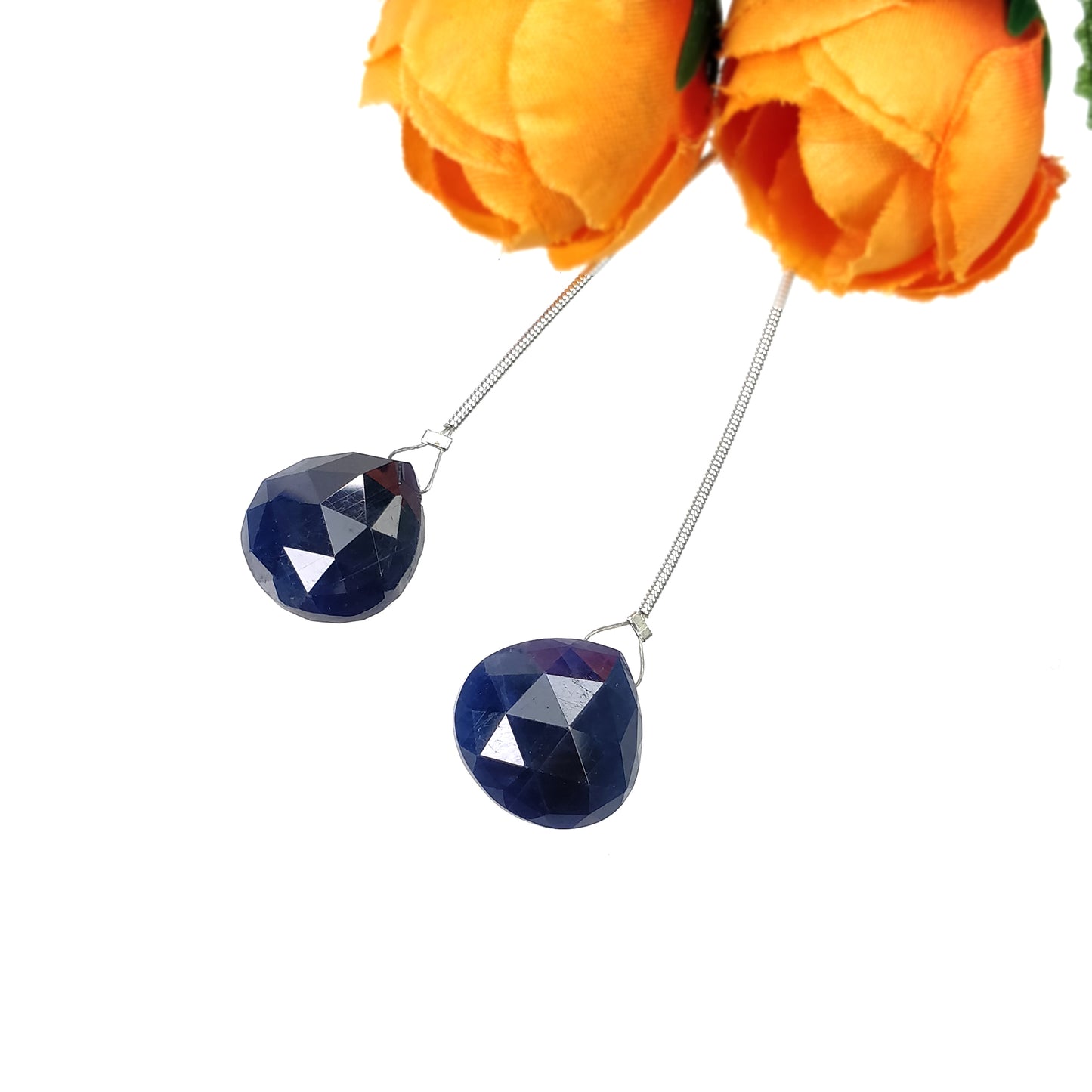 Sapphire Gemstone Rose Cut Loose Beads : 49.15cts Natural Untreated Blue Sapphire Faceted Heart Shape Beads 16mm 2pcs