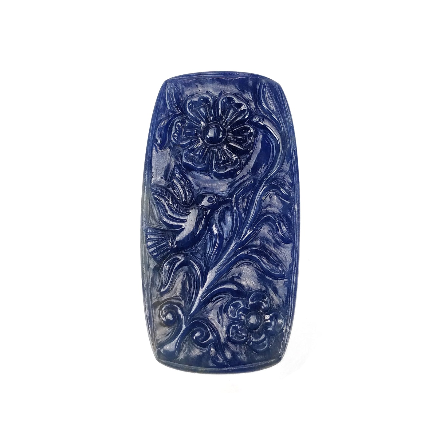 Sapphire Gemstone Carving : 107.50cts Natural Untreated Unheated Blue Sapphire Hand Carved Cushion Shape 56.5*29mm