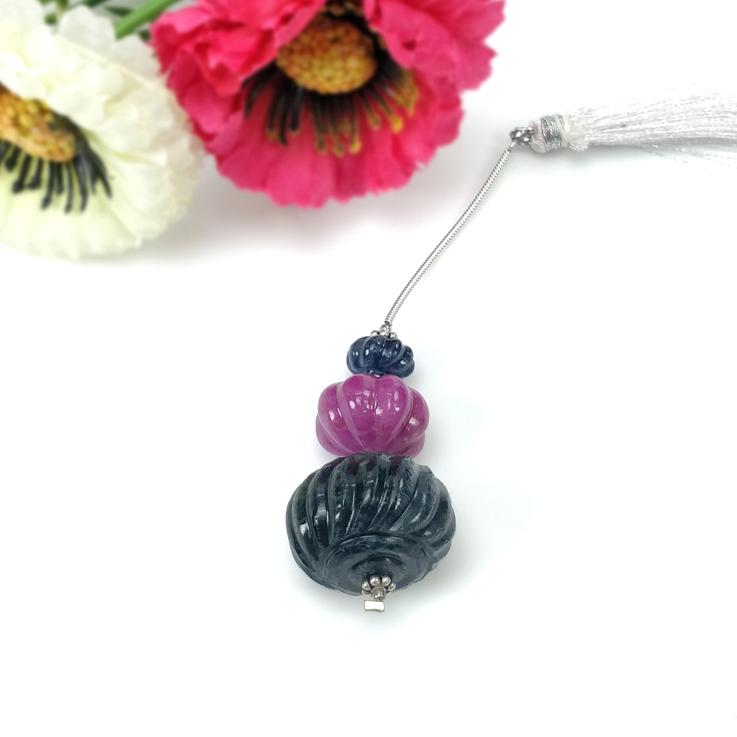 Sapphire And Ruby Gemstone Carving Loose Beads : 93.30cts Natural Untreated Red Ruby Hand Carved Melon Beads 9mm - 20.5mm